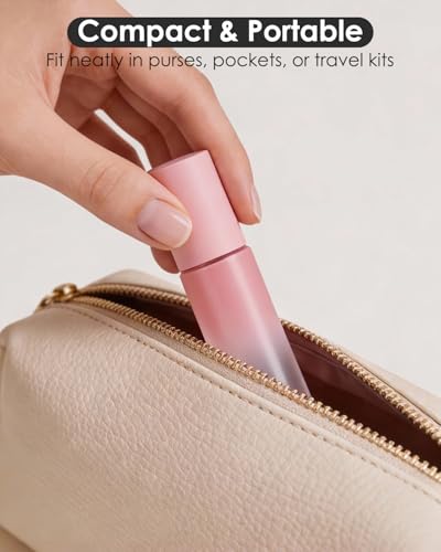 Worldgsb 4 Pack Essential Oil Roller Bottles, 10ml Refillable Glass Roller Bottles with Stainless Steel Roller Balls and Caps for Travel, Perfume and Lip Gloss Pink Gradient - color: Pink-Gradient, style: 4 Pack