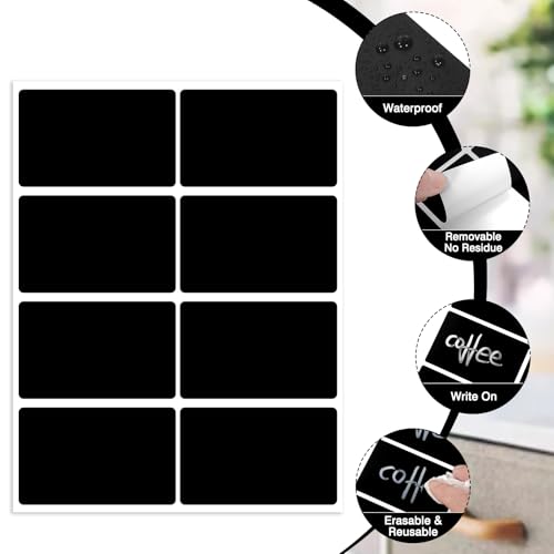 200 Chalkboard Labels, Removable Labels for Storage Bins Food Containers, Waterproof Reusable Blackboard Stickers, Label Stickers with 2 Liquid Chalk Marker for Spice Jars Pantry Mason Bottle
