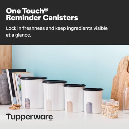 Tupperware One Touch Reminder Canisters 4 Canister Food Storage Set in White & Black, Dishwasher Safe and BPA Free, (4 Containers, 4 Lids) - color: 4 Canister Set - One-Touch White/Black