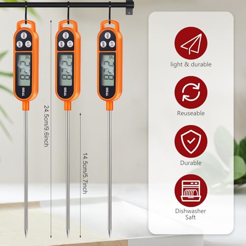 Copkim Instant Read Meat Thermometer with Long Probe 9.65 Inch Kitchen Cooking Food Candy Waterproof Digital Thermometer for BBQ Water Milk Yogurt Liquid(Orange,6 Pcs) - color: Orange