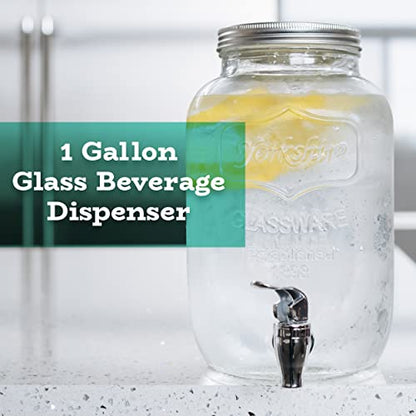 Glass Drink Dispenser for Parties - 1 Gallon Gallon Drink Dispenser - Glass Beverage Dispenser with Spigot, Clear For Parties, Weddings, Sun Tea Jar, Lemonade & Laundry Detergent Dispenser - style: Single w/o Stand