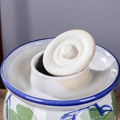 Creative Grape Pattern Kimchi Jar, Thickened Ceramic Fermentation Tank, Traditional Water-Sealed Pickling Crock, Wide Mouth Design(1.5kg/52.9oz) - size: 1.5kg/52.9oz