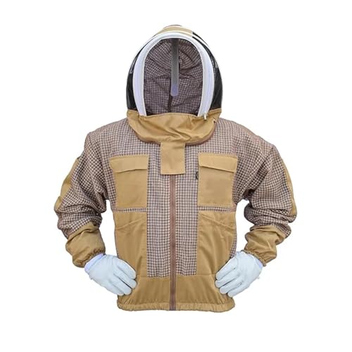 The Orchid 3 Layer Ventilated Bee Jacket for Men & Women, Premium Beekeeping Jacket with Gloves & Two Beekeeper Veils - color: Brown, size: XX-Large
