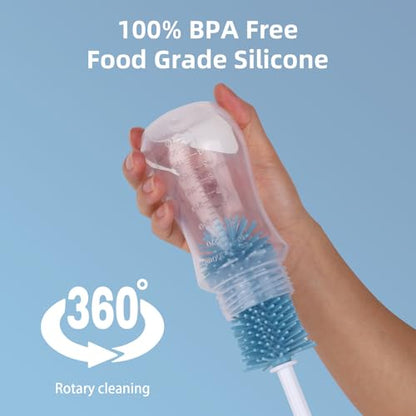Silicone Bottle Cleaning Brush,Baby Travel Essential Bottle Brush Set, 3 in 1 Silicone Brush, Nipple Brush, Straw Brush - color: Blue