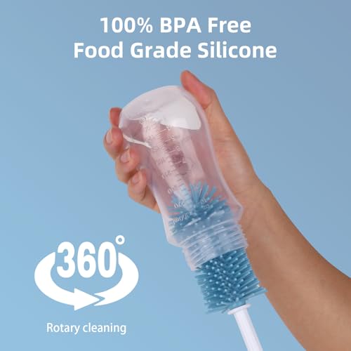 5-in-1 Silicone Bottle Brush Set, Baby Bottle Cleaning Brush with Straw Cleaner & Nipple Brush, BPA-Free Food-Grade Dishwasher Safe for Baby Bottles, Water Bottles, Sippy Cups, Sports Bottles - color: Blue