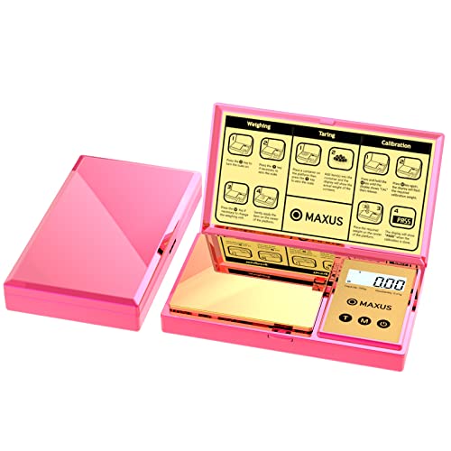 MAXUS Digital Gram Scale with 200g x 0.01g Capacity, Stylish Pink Plated Shining Cover and Platform, Mini Pocket Scale for Food and Jewelry - color: Pink