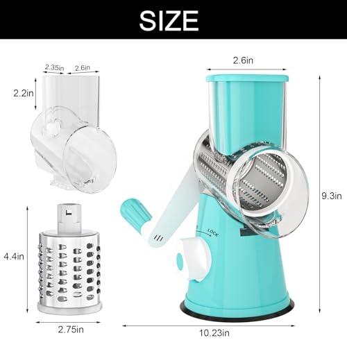 Cambom Rotary Cheese Grater Hand Crank Cheese Shredder for Fresh Cheese, Vegetable, Nuts,Non-slip Suction Base, Five Blades, Blue - color: Blue, size: 5 BLADES