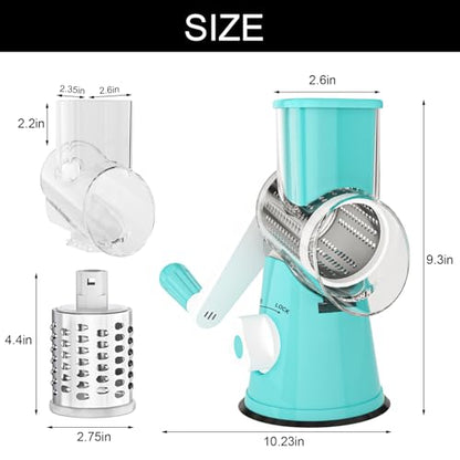 Cambom Rotary Cheese Grater Hand Crank Cheese Shredder for Fresh Cheese, Vegetable, Nuts,Non-slip Suction Base, Five Blades, Blue - color: Blue, size: 5 BLADES