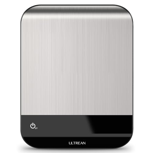 Ultrean Food Scale, Digital Kitchen Scale with LED Display, Weight Grams and Ounces for Baking Cooking, 6 Units with Tare Function, 304 Stainless Steel, 11lb (Batteries Included) - color: Classic Silver