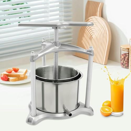 Fruit Wine Press 3L / 6L Manual Wine Press Fruit Cider Grinder Dual Stainless Steel Barrels, Manual Press Machine with T-Handle, for Cider Cheese Herb Vegetables~/