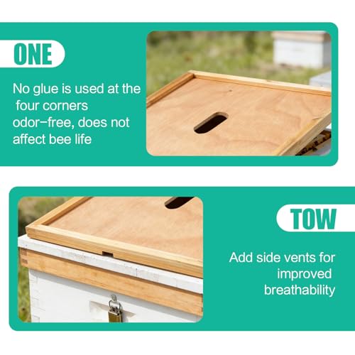 2pcs Beehive Inner Cover for 10 Frame Hive Box,Beeswaxed-Coated Bee Hive Cover,Beekeeping Supplies,Bee Hive Top Cover with Frame,Cover with Feeding Hole for Beekeeping Tool (2)
