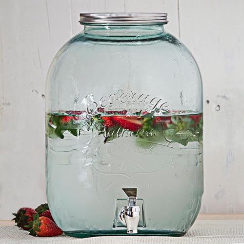 Couronne Company Authentic Recycled Glass Beverage Dispenser w/ Spigot, 422.7 oz, Clear, 1 Piece