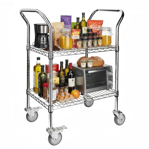 Northsky 2-Shelf Wire Utility Cart on Wheels, Chrome Finish Rolling Metal Shelving with Wheels, 550lb Capacity, 24" x 18" x 38", 2 Tier Rolling Cart for Kitchen Bar Storage Use - size: 24" x 18" x 38"