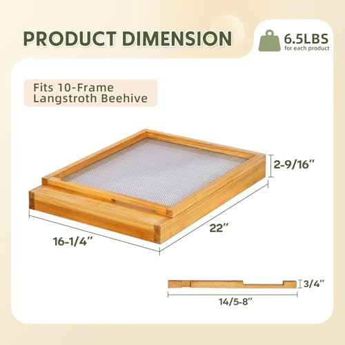 MayBee 10 Frame Screened Bottom Board Bee Hive Bottom Board - 100% Beeswax Dipped Solid Wood Base with Entrance Reducer & Ventilation, Durable Beekeeping Supplies for Langstroth Beehives - color: 10 frame board