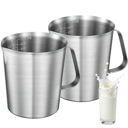 Stainless Steel Measuring Cups 2-Pack, Unbreakable Metal Measuring Cup Set with Easy-Read OZ/ML Marks & Secure Grip Handle, Ideal for Kitchen, Baking, Bar, Party & Pet Food (32 oz+32 oz) - size: 32 oz+32 oz