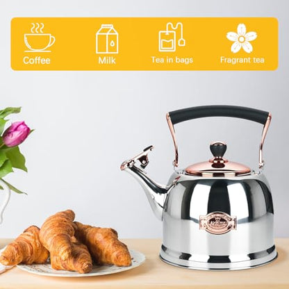 Tea Kettle Stainless Steel Teapot, Stainless Steel Teakettle for Stove Top with Heat Proof Ergonomic Handle 3.0 Quart - color: Gold, size: 3 Quarts