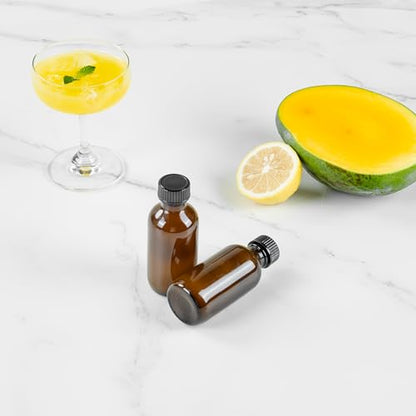 Restaurantware Vetri 2 Ounce Boston Glass Bottles, 48 Sample Bottles With Black Phenolic Caps - Dishwashable, Round, Amber Glass Bottle, For Potion, Juice, Ginger Shots, Whiskey, Liquids - color: Amber, size: 2 oz