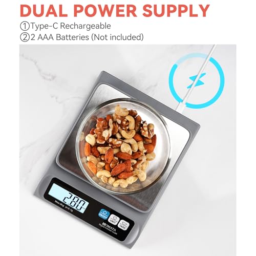 BOMATA 0.1g/ 13lb Food Scale, USB Rechargeable, Digital Kitchen Scale with Removable Stainless Steel Pan, Backlit LCD Display, for Cooking, Baking B621 Grey - color: Grey Rechargeable