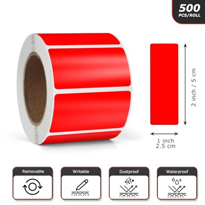 Red Rectangle Stickers 2 x 1 Inch Color Coding Labels Vinyl Roll Self-Adhesive Waterproof Removable 500 PCS - color: Red
