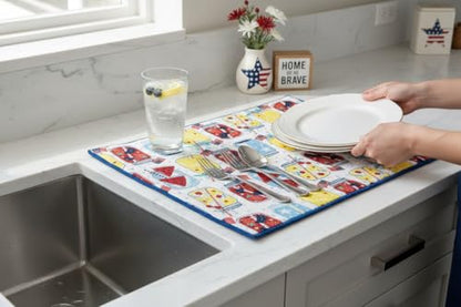 Serafina Home Patriotic Dish Drying Mat, Mason Jar Design, Red White Blue, Cotton, 15" x 20", Machine Washable, 4th of July Kitchen Décor - color: patriotic mason jars