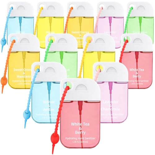Frienda 12 Pcs Hydrating Hand Sanitizer Spray Scented Pocket Power Mist Hand Sanitizer Travel Size with Keychain Moisturizing Sanitizing Cleans Hands for Women(Airy) - style: Airy