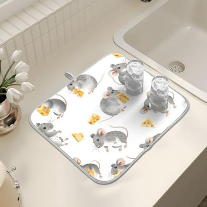 ALAZA Cute Mouse with Cheese Dish Drying Mats Absorbent Microfiber Drying Pad Kitchen Countertop Draining Mat 16 x 18 Inches - size: 16" x 18"