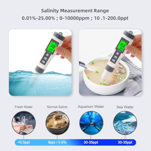 TDS Meter,4 in 1 Water Tester TDS/Salt/Temp/EC Meter,High Accuracy TDS Meter Digital Water Tester with LCD Backlit,Pool Testing Kit Salinity Tester EC Meter for hydroponics, Wine, Pool and Aquariums - size: 4-1