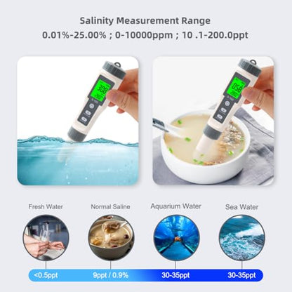 TDS Meter,4 in 1 Water Tester TDS/Salt/Temp/EC Meter,High Accuracy TDS Meter Digital Water Tester with LCD Backlit,Pool Testing Kit Salinity Tester EC Meter for hydroponics, Wine, Pool and Aquariums - size: 4-1