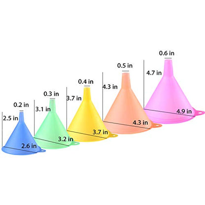Plastic Funnel Set Funnels, Multipurpose Funnels Wide Mouth Funnel, Rainbow Colours Kitchen Suitable for a Variety of Bottles, Cans(5Pcs, Various Sizes)