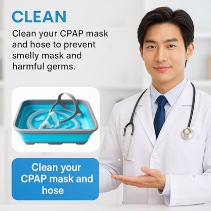 CPAP Cleaning Kit for Hose and Mask, CPAP Hose Cleaning Brush, Collapsible Wash Basin, Compatible with Standard and Slimline CPAP Tubing (Basic Basin Kit)