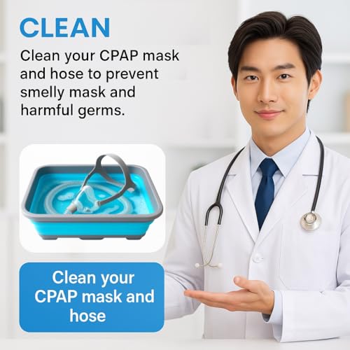 CPAP Cleaning Kit for Hose and Mask, CPAP Hose Cleaning Brush, Collapsible Wash Basin, Storage Bag, Compatible with Standard and Slimline CPAP Tubing (Basin + Brush Kit)