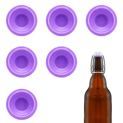 6PCs Dopamine color Silicone Gaskets Washers Seals for Cap Swing Flip Top for Home Brew Beer Soda Bottle Sealing (Neon Purple) - color: Neon Purple