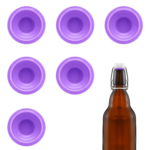 6PCs Dopamine color Silicone Gaskets Washers Seals for Cap Swing Flip Top for Home Brew Beer Soda Bottle Sealing (Neon Purple) - color: Neon Purple