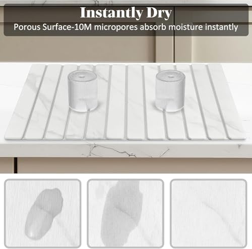 2 PCS Extra Large Stone Dish Drying Mats for Kitchen Counter, 28"(L)×16"(W) Dish Drying Mat with 8"x 4" Coasters, Eco-Friendly Diatomite Dish Drying Mat - Fits All Countertops - White Marble - color: White Marble, size: 28" x 16"
