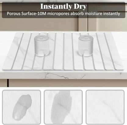 2 PCS Extra Large Stone Dish Drying Mat for Kitchen Counter, Foldable Quick Drying Dish Mats, Super Absorbent Drying Pad, Kitchen Counter Mats for Cups, Dishes, Bottles (White Marble 28"×16" & 8"x4") - color: White Marble