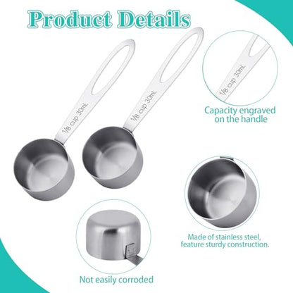 2Pcs 1/8 Cup Measuring Cup, 30ml Scoop, Stainless Steel Measuring Cups, Coffee Scoops, Measuring Scoops Tablespoon Measure Spoon, Long Handle Cooking Measuring Scoop(30ML) - color: 2 Pcs/Long Handle
