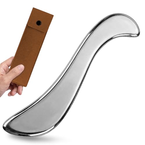 Rena Chris Stainless Steel Muscle Scraper Tool for Body Deep Tissue Massage | Muscle Relief Tool, Long-lasting, Smooth Surface, Easy to Rinse, Ergonomic Grip, Pouch Included & Travel-Friendly