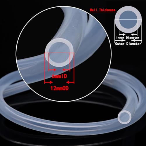 Silicone Tubing 6mm (1/4") ID x 12mm OD Food Grade High-temperature Pure Silicone Hose Tube Clear Pipe for Home Brewing Air and Liquid Transfer (Length 3 Meter- 9.84FT) - size: 6mmx12mm, style: 3M