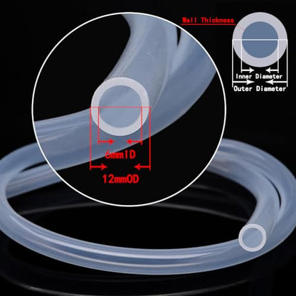 Silicone Tubing 6mm (1/4") ID x 12mm OD Food Grade High-temperature Pure Silicone Hose Tube Clear Pipe for Home Brewing Air and Liquid Transfer (Length 6 Meter- 19.68FT) - size: 6mmx12mm, style: 6M