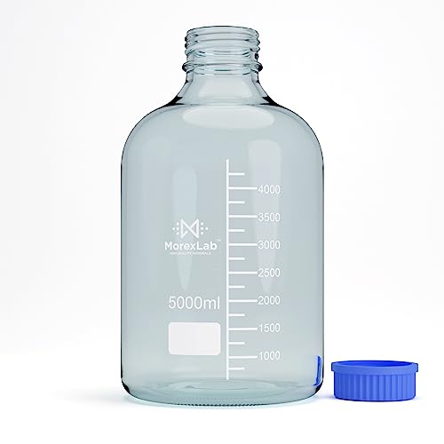 5000ML Storage Glass Bottles – 1pc Round Media Storage Bottle – Borosilicate Glass Bottles – Safe Probe Storage Glass Storage Bottles with GL60 Blue Screw Cap (5000ml - 1pc) - size: 5000ml-1pc