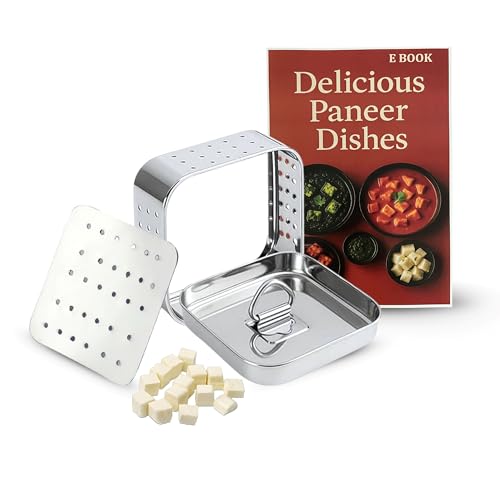 AaraVibe® Paneer Maker Steel | Paneer Maker | Paneer Maker Mould Press – 750ml (Large) Stainless Steel Square Press for Homemade Paneer, Tofu & Sprouts | 1 Year Warranty & Free Paneer Recipe eBook