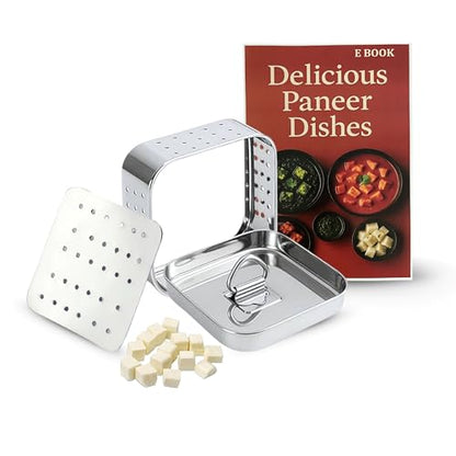 AaraVibe® Paneer Maker Steel | Paneer Maker | Paneer Maker Mould Press – 750ml (Large) Stainless Steel Square Press for Homemade Paneer, Tofu & Sprouts | 1 Year Warranty & Free Paneer Recipe eBook