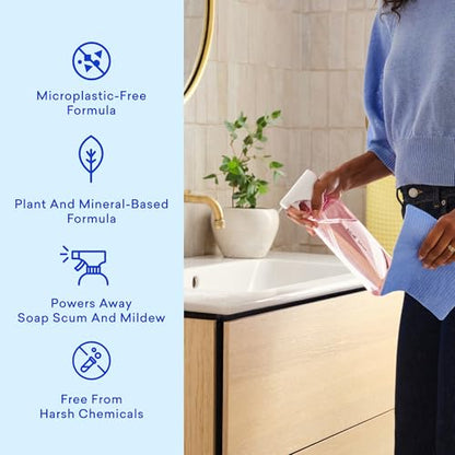BLUELAND Bathroom Cleaner, Starter Set, Eucalyptus Mint Scent, Spray Bottle with 4 Refill Tablets, Eco-Friendly Cleaning Supplies, 4 x 24 Fl oz - style: Spray Bottle + 4 Tablets
