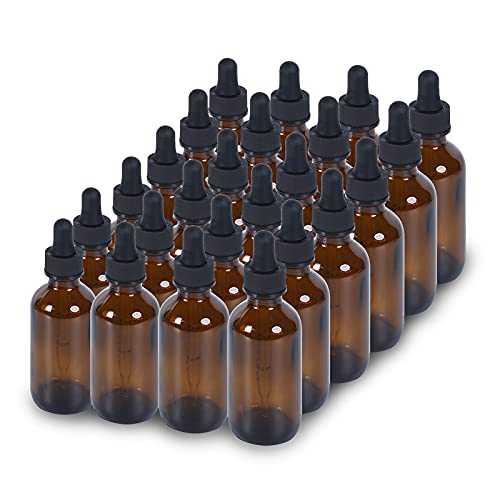 2 oz Dropper Bottle 24 Pack Amber Glass Boston Bottles 60ml with Eye Droppers Black Caps for Essential Oils, Perfume, Leak Proof Travel Bottles for Liquids - color: Amber, size: 2 oz, 24 pack