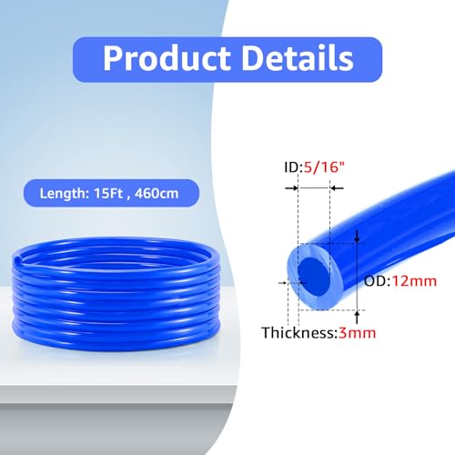 15Ft Beer CO2 Gas Line, 5/16" ID Keg Gas Line Blue Beer Gas Line Kegerator Lines Keg Co2 Line PVC Tubing with Hose Clamps for Draft Beer Home Brewing - size: 15FT