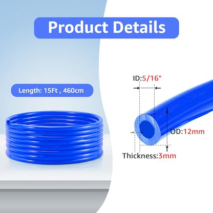 15Ft Beer CO2 Gas Line, 5/16" ID Keg Gas Line Blue Beer Gas Line Kegerator Lines Keg Co2 Line PVC Tubing with Hose Clamps for Draft Beer Home Brewing - size: 15FT