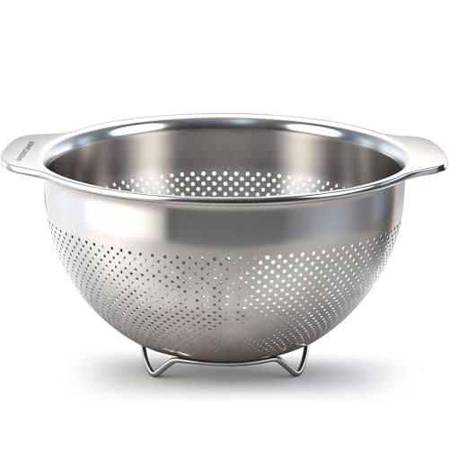 Greentainer 18/8 Stainless Steel Colander for Kitchen, 5QT Metal Pasta Strainer with Handle | Dishwasher Safe | Advanced Sturdy Base for Drainage & Rinsing Vegetable Fruit Rice Spaghetti - size: 5 QT