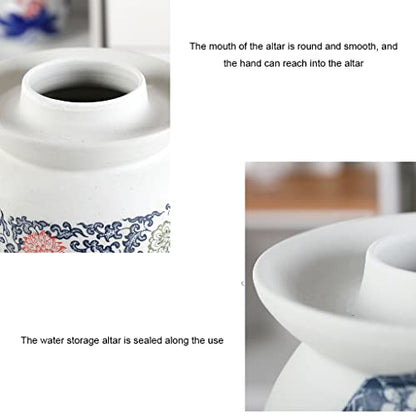 ZHOUXIAO White Pickle Jar Ceramic Jar with Lid,Large Floral Pattern Traditional Chinese Fermentation Kit Crock with Water Seal Airlock Lid, Fermentation Jar for Kimchi,Kombuc 4KG