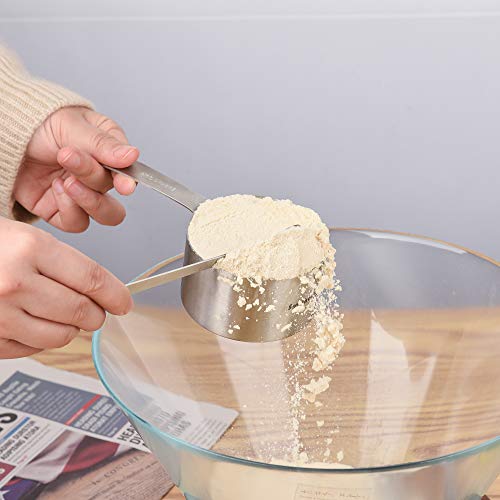 Measuring Cups and Spoons Set, 18/8 Metric & US Stainless Steel 8 Measuring Cups & 9 Spoons with 1 Leveler & 1 Measurement Conversion Chart for Baking & Kitchen - size: B: 8cups+9spoons