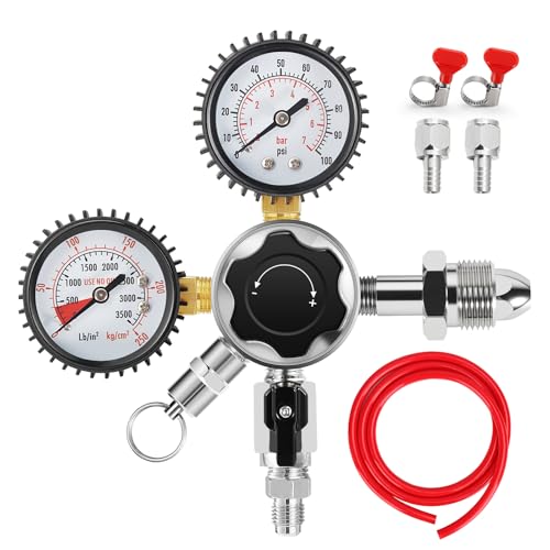 CGA580 Nitrogen Beer Regulator Nitrogen Tank Regulator, Dual Gauge Gas Regulator with 5Ft Beer Line, Nitrogen Keg Regulator with 2Pcs 5/16’’ Barbs Hose Clamps for Homebrew